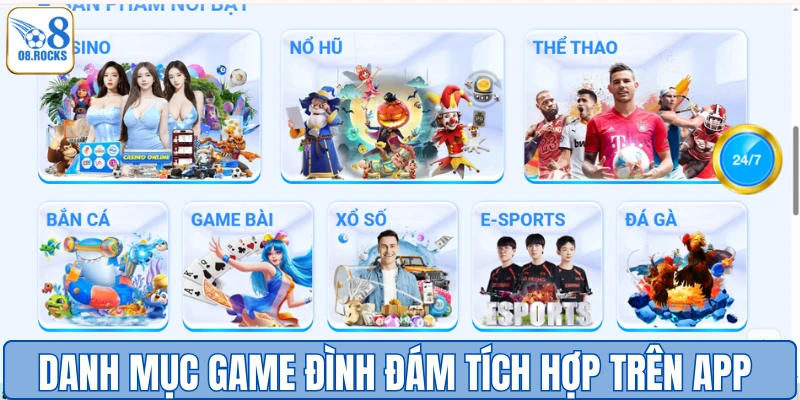 Danh mục game đình đám tích hợp trên app